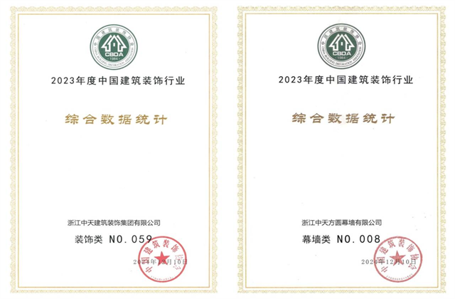 888腾博会装饰集团位列2023年度中国建筑装饰企业百强59位、幕墙百强第8位